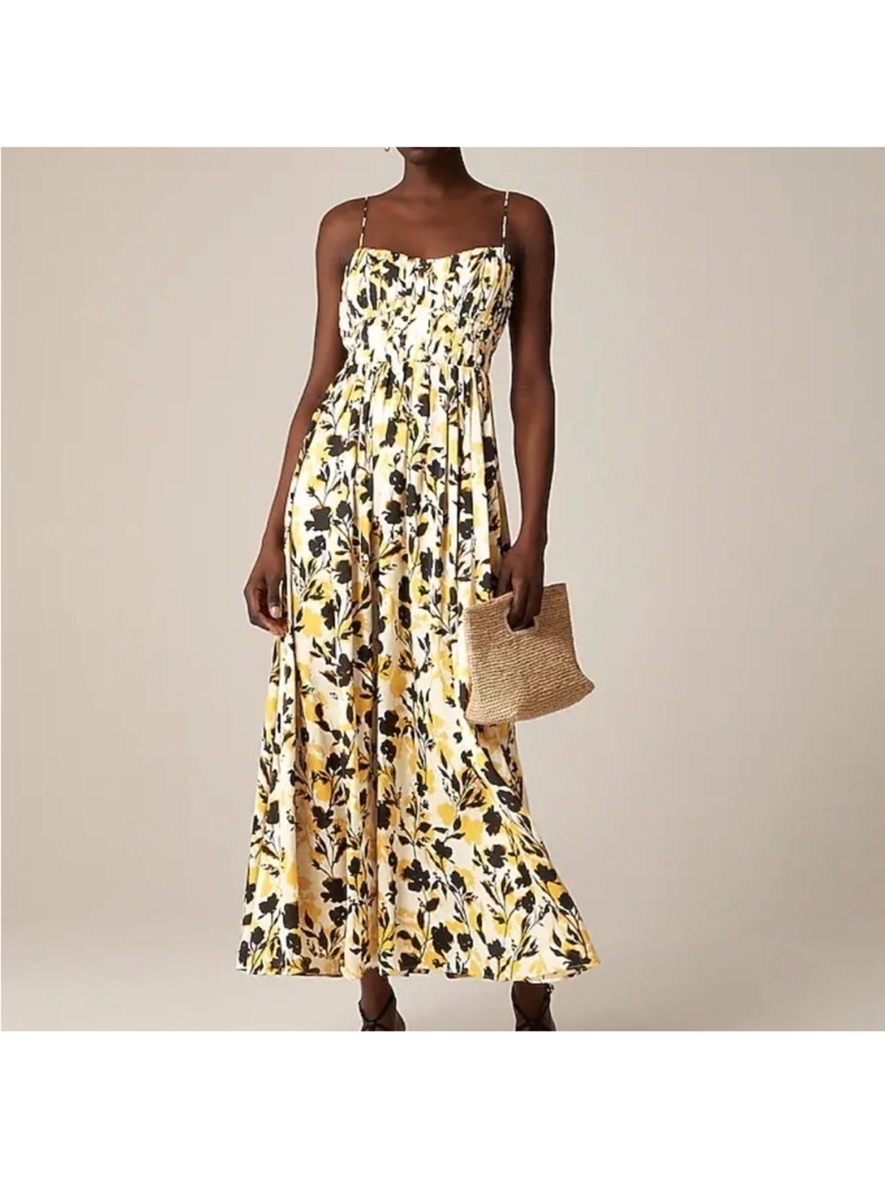 J. Crew Collections Yellow and Black Floral Maxi Dress